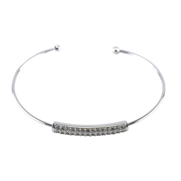 Classic Dainty Thin CZ Bar Delicate Cuff Brass Bangle