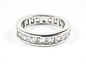 Classic Elegant Square Shape CZ Eternity Silver Band Ring