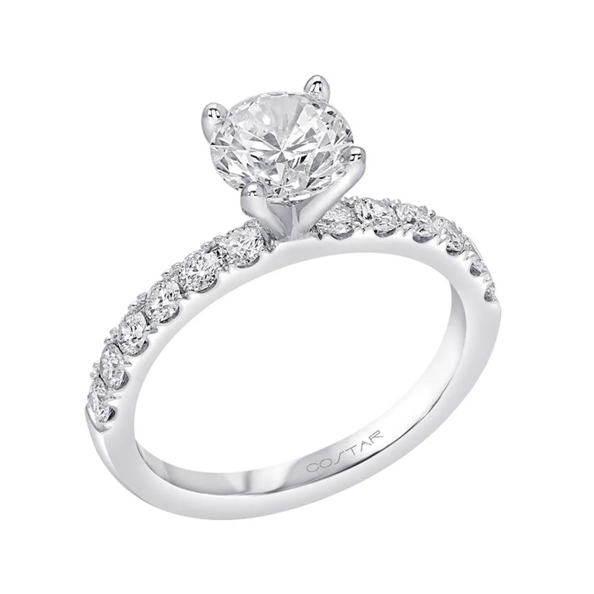 CLASSIC WHITE GOLD ENGAGEMENT RING SETTING WITH ROUND SIDE DIAMONDS, .47 CT TW