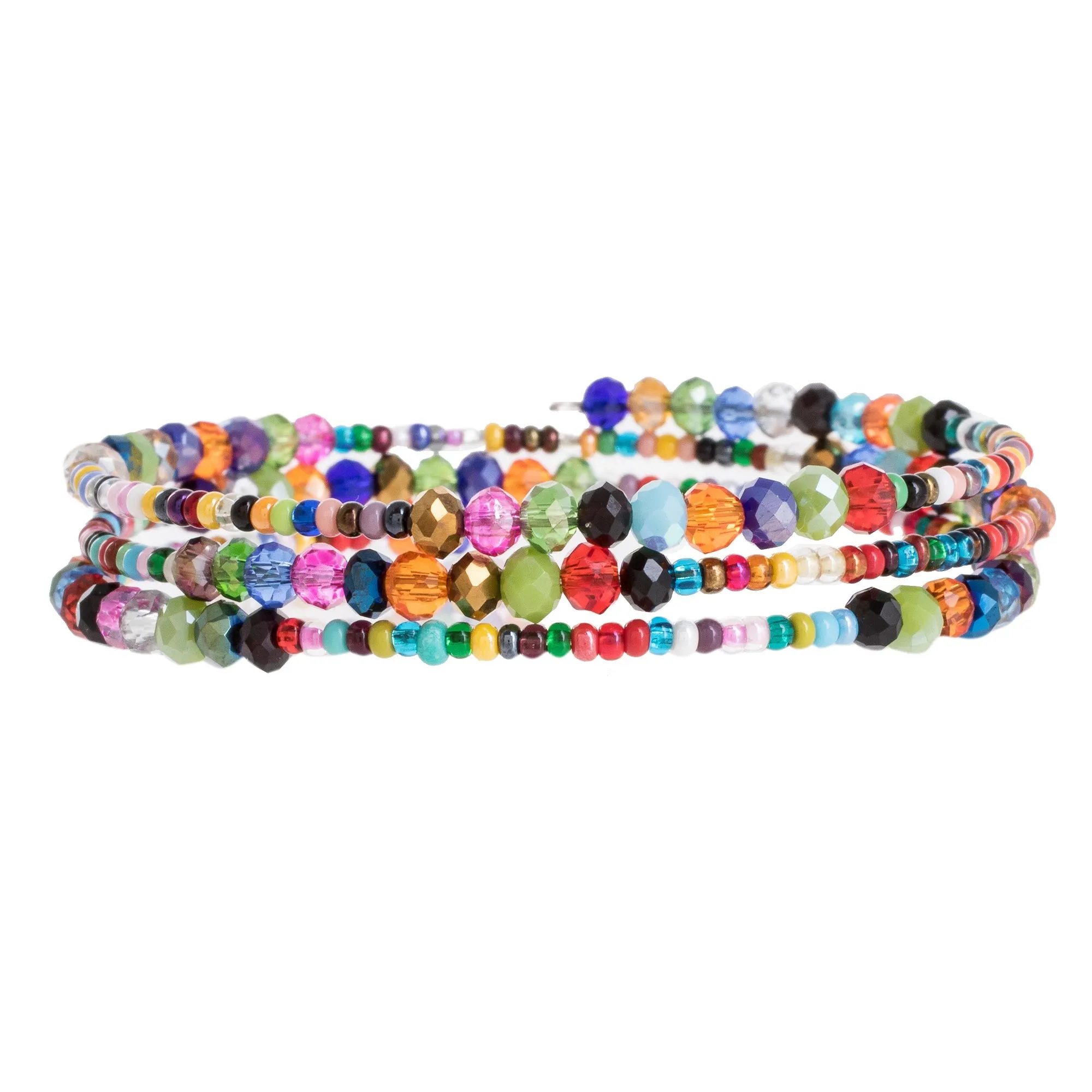 Colorful Glass and Crystal Beaded Wrap Bracelet - Happiness and Harmony | NOVICA