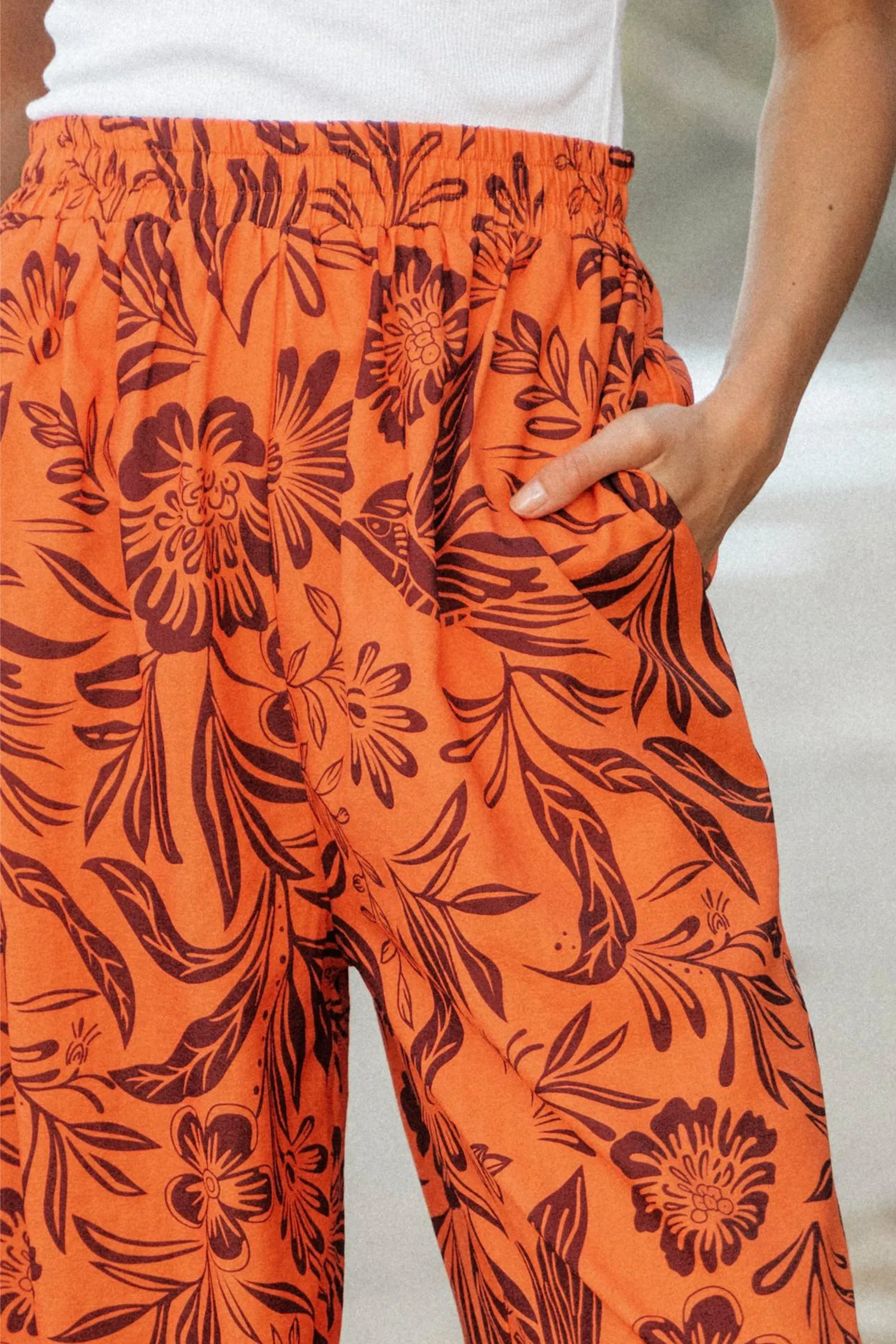 Conversational Floral Print Wide Leg Pants