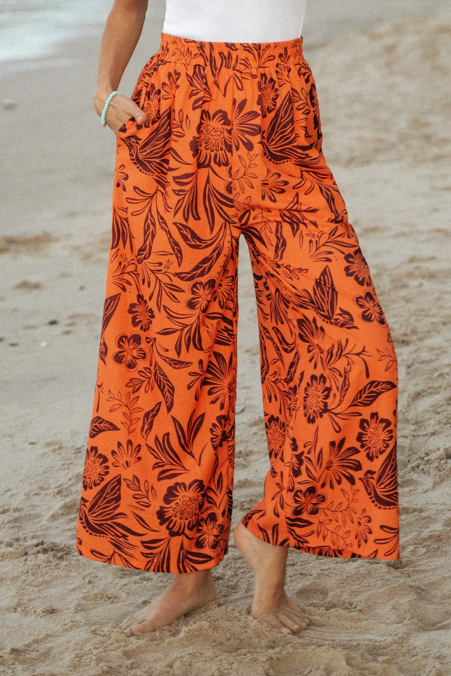 Conversational Floral Print Wide Leg Pants