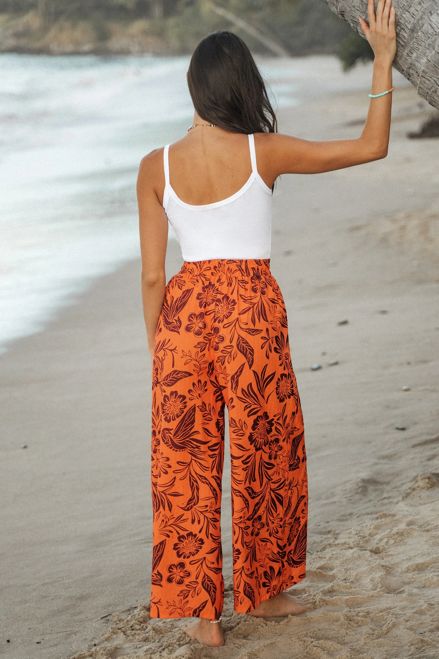 Conversational Floral Print Wide Leg Pants