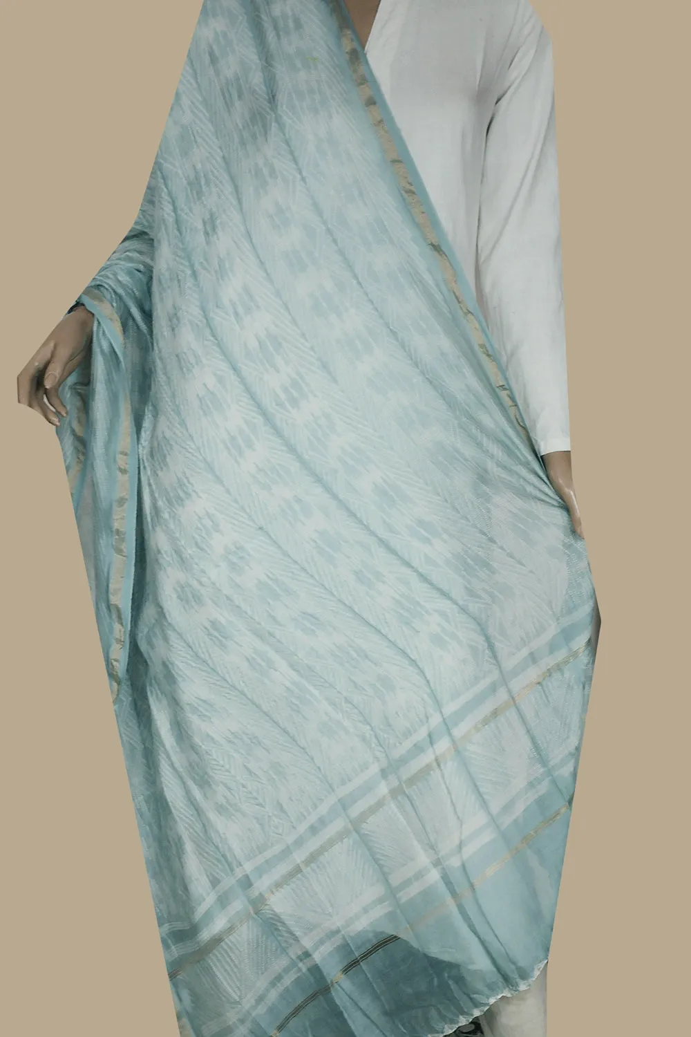 Creamy Blue Shibori Silk Cotton Dupatta