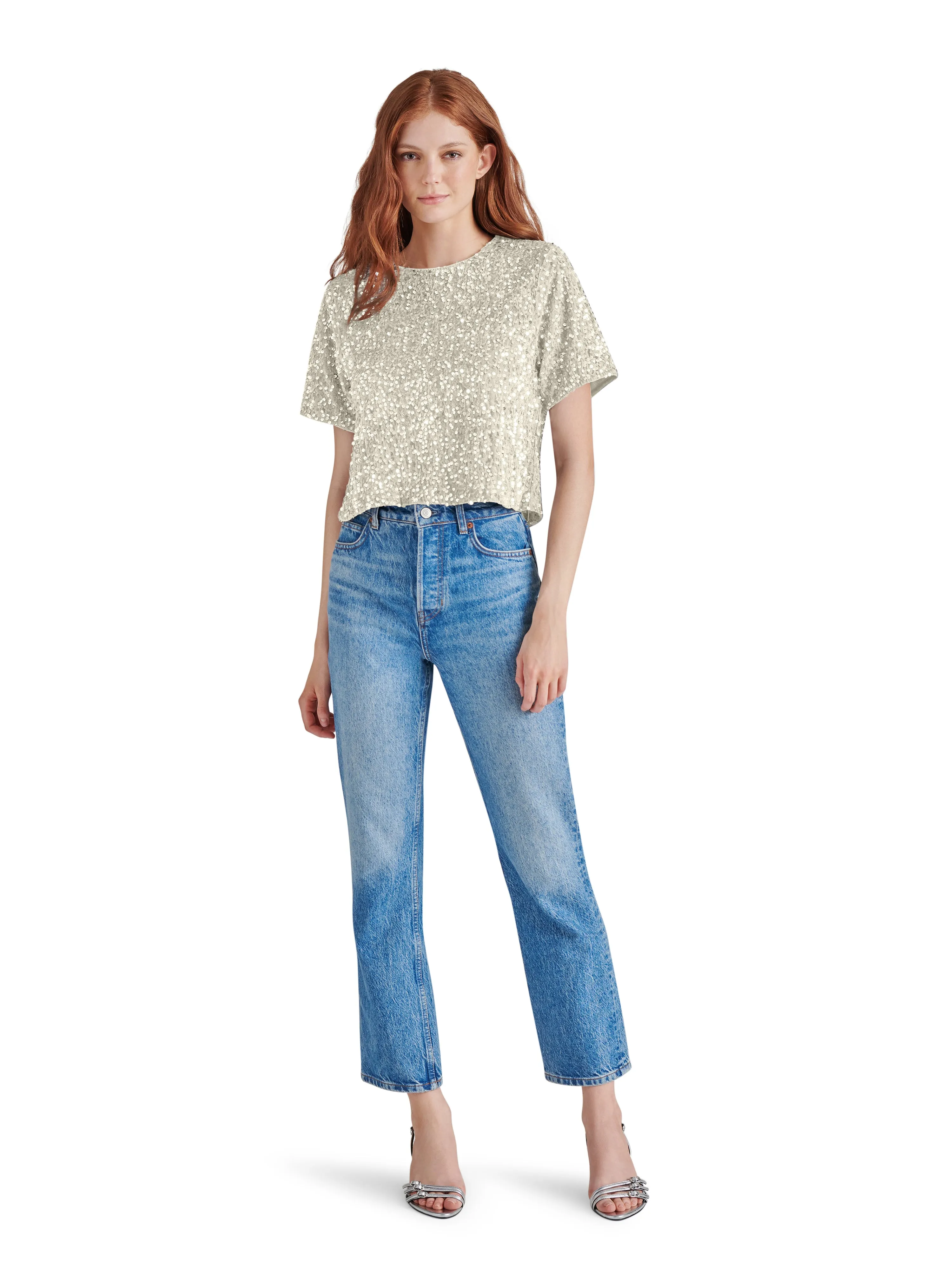 Cressa Sequin Velvet Top, Ivory | Steve Madden