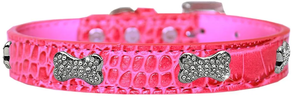 Croc Crystal Bone Dog Collar Bright Pink Size 20