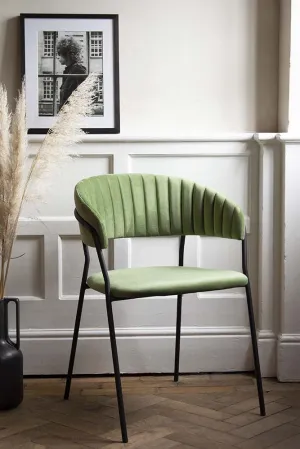 Curved Back Velvet Dining Chair In Moss Green