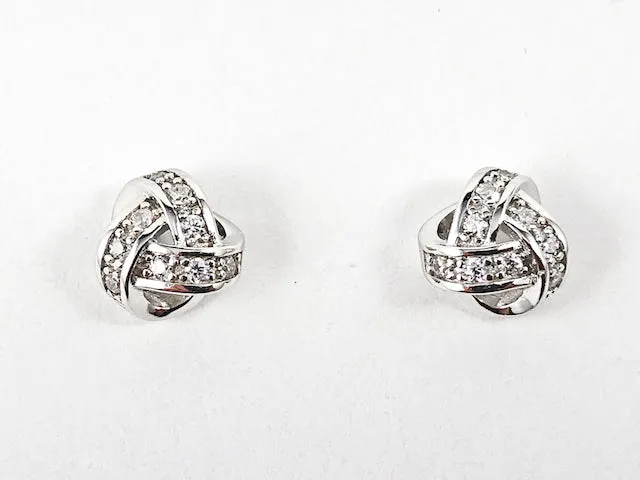 Dainty Elegant Knot Design CZ Silver Stud Earrings