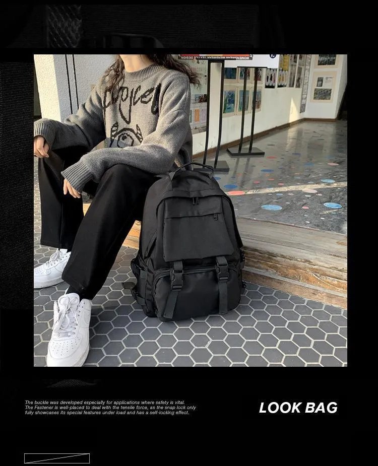 deanwangkt  Trendy Cool Workwear Solid Color Large Capacity Schoolbag Korean Fashion Simple Casual Men's Backpack College Students' Backpack Women