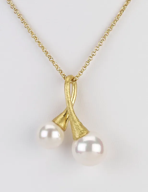 Double Pearl Charm Necklace