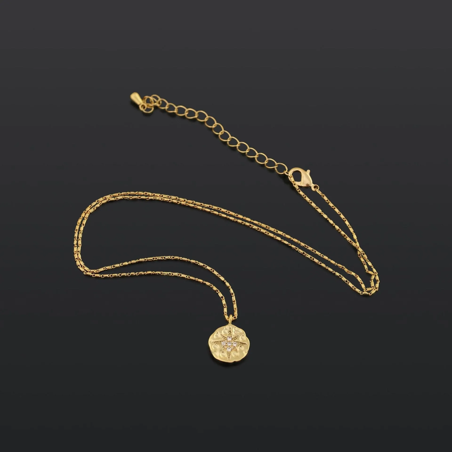 Eight Pointed Star Coin 18K Gold Plated Necklace