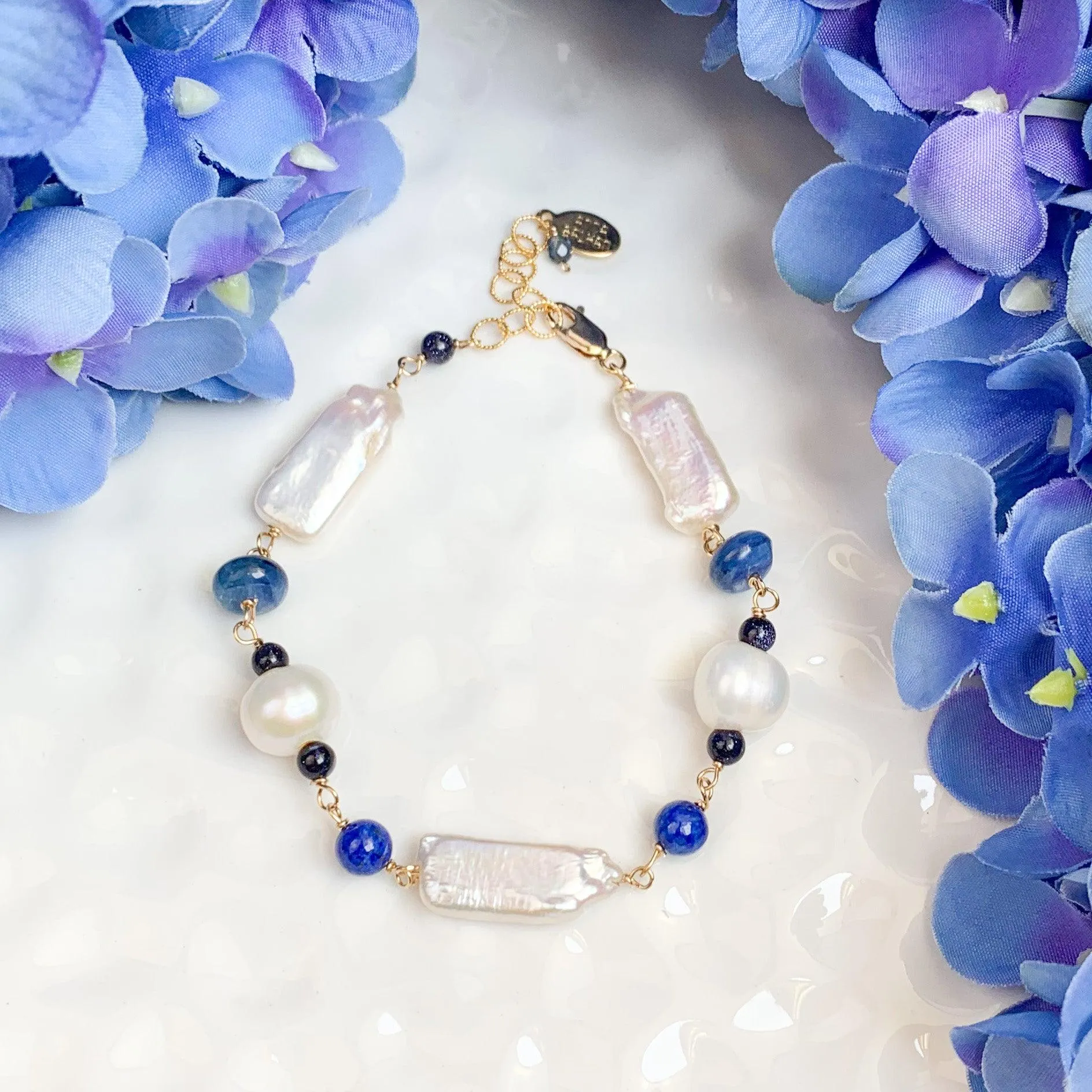 Elegant Pearls and Lapis Bracelet