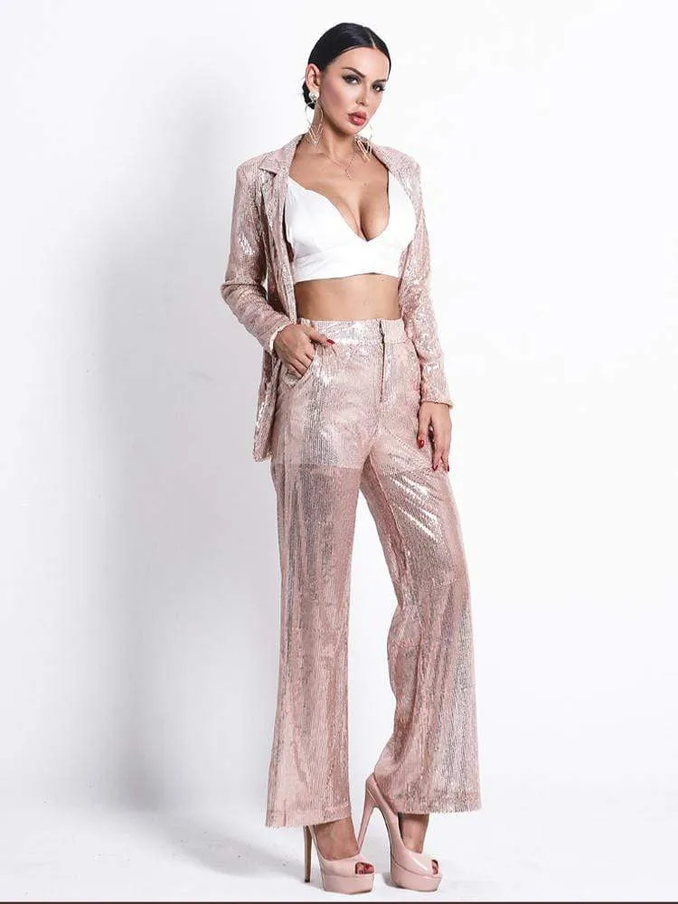 Elegant See-Through Sequin Fashion Suit