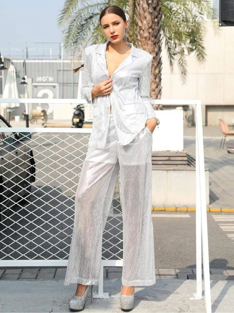 Elegant See-Through Sequin Fashion Suit