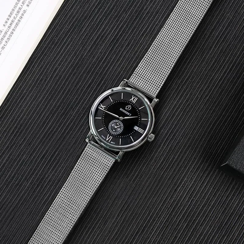 ELEGANT - Swiss Quartz Movement Watch | Silver & Black Dial