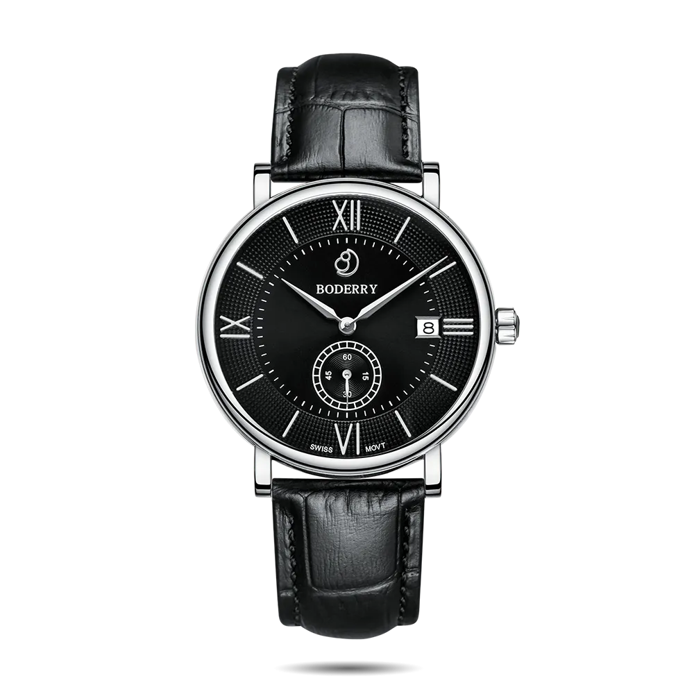 ELEGANT - Swiss Quartz Movement Watch | Silver & Black Dial