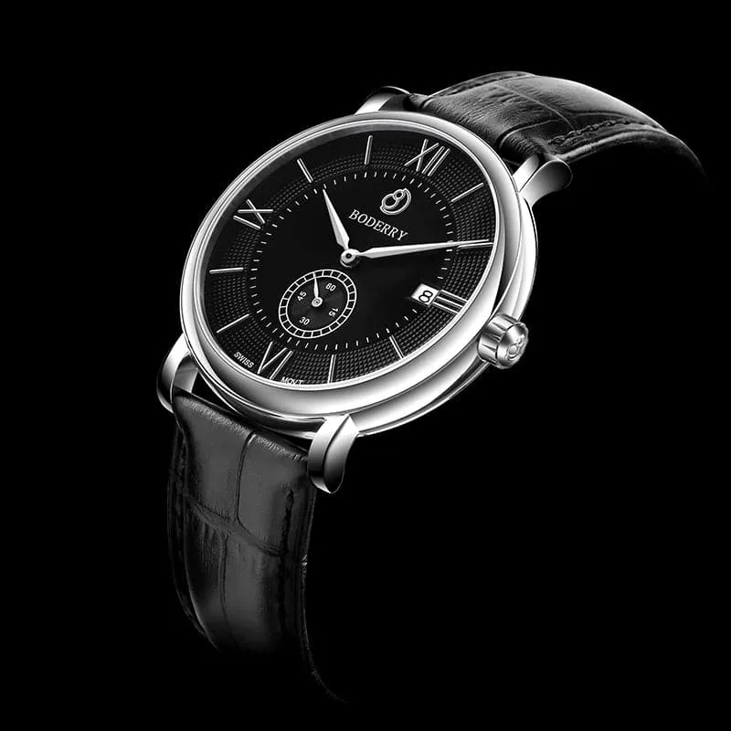 ELEGANT - Swiss Quartz Movement Watch | Silver & Black Dial