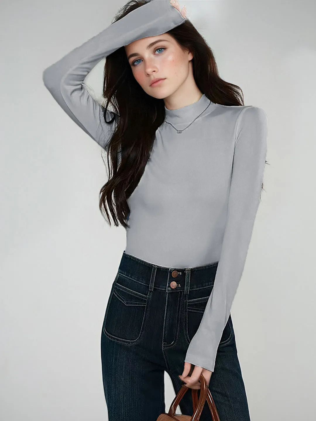 Emberlynn Simple Slim Fit Mock Neck Sweater