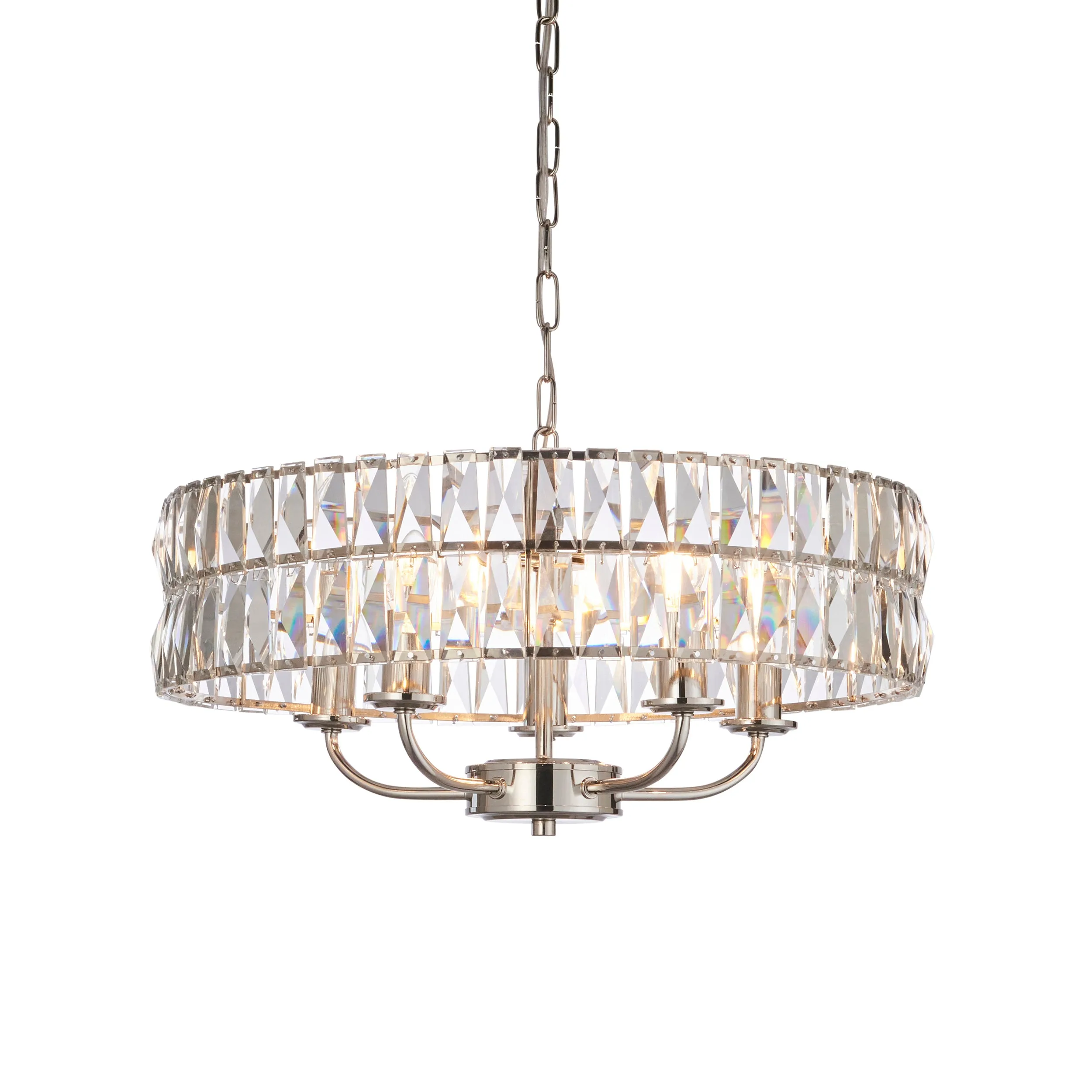 Endon 104467 Clifton 5 Light Pendant Bright Nickel Plate And Clear Crystal Glass