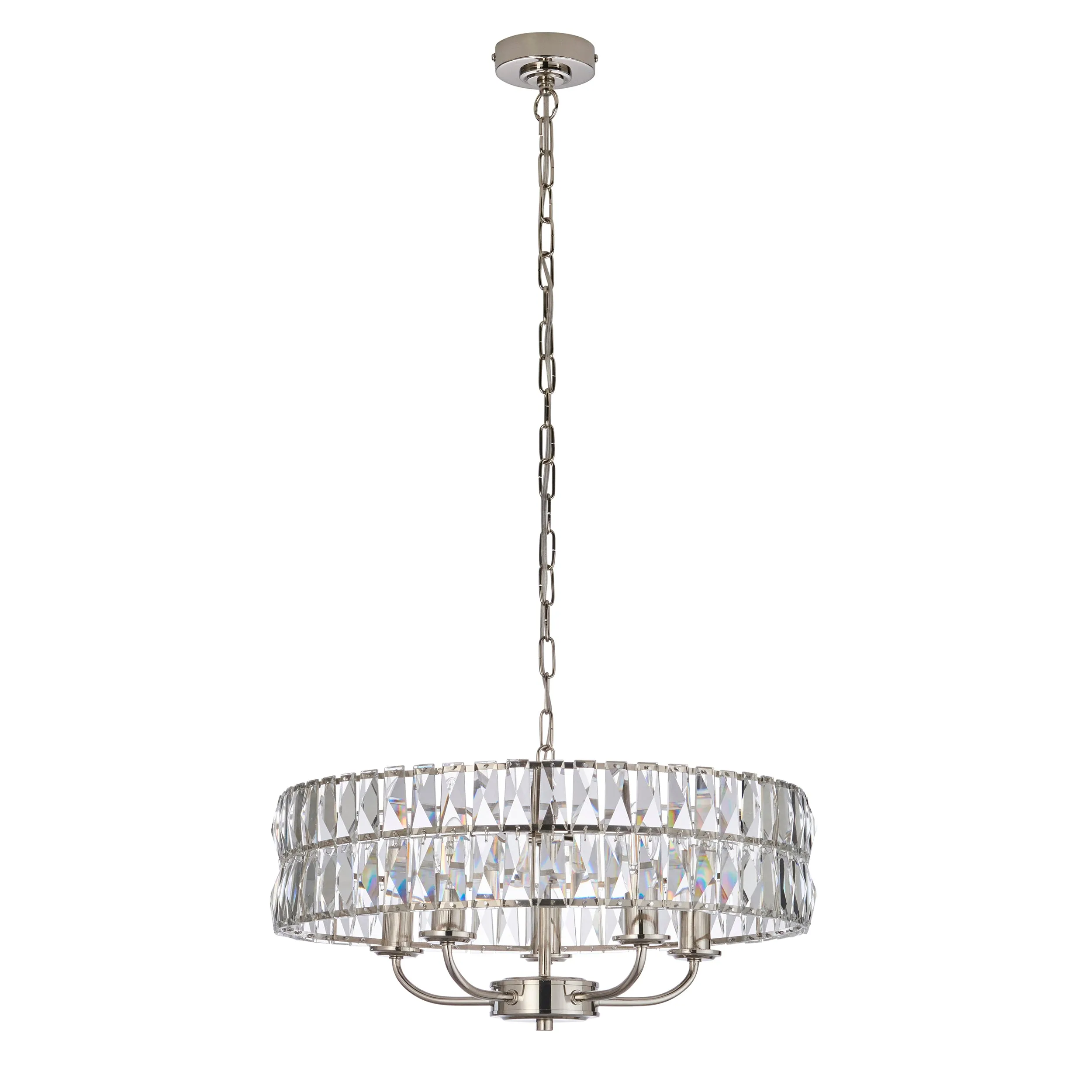 Endon 104467 Clifton 5 Light Pendant Bright Nickel Plate And Clear Crystal Glass