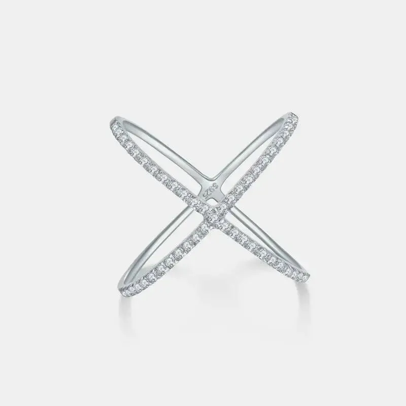 Exquisite 925 Sterling Silver Moissanite Crisscross Ring in Luxury Fashion