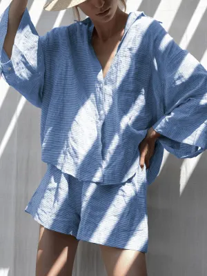 Fashion Simple Casual Loose Shirt Shorts Suit