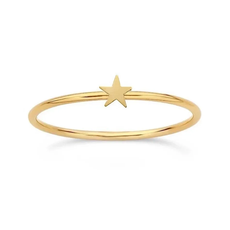 FJ0012 925 Sterling Silver Golden Star Ring