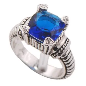 Four Hearts on Sapphire Blue CZ Ring - 925 Sterling Silver