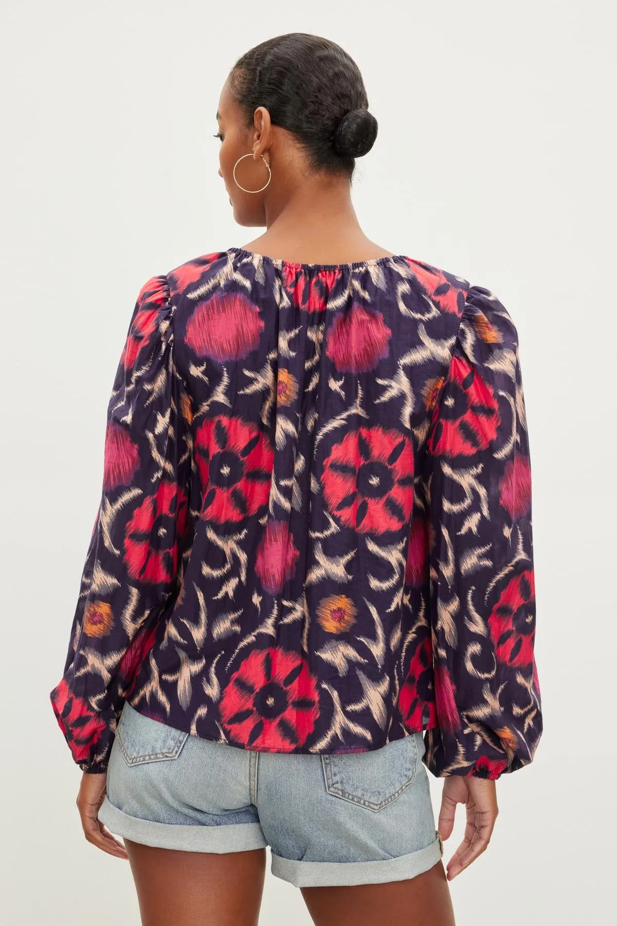 FRASER PRINTED SILK COTTON VOILE LONG SLEEVE BLOUSE