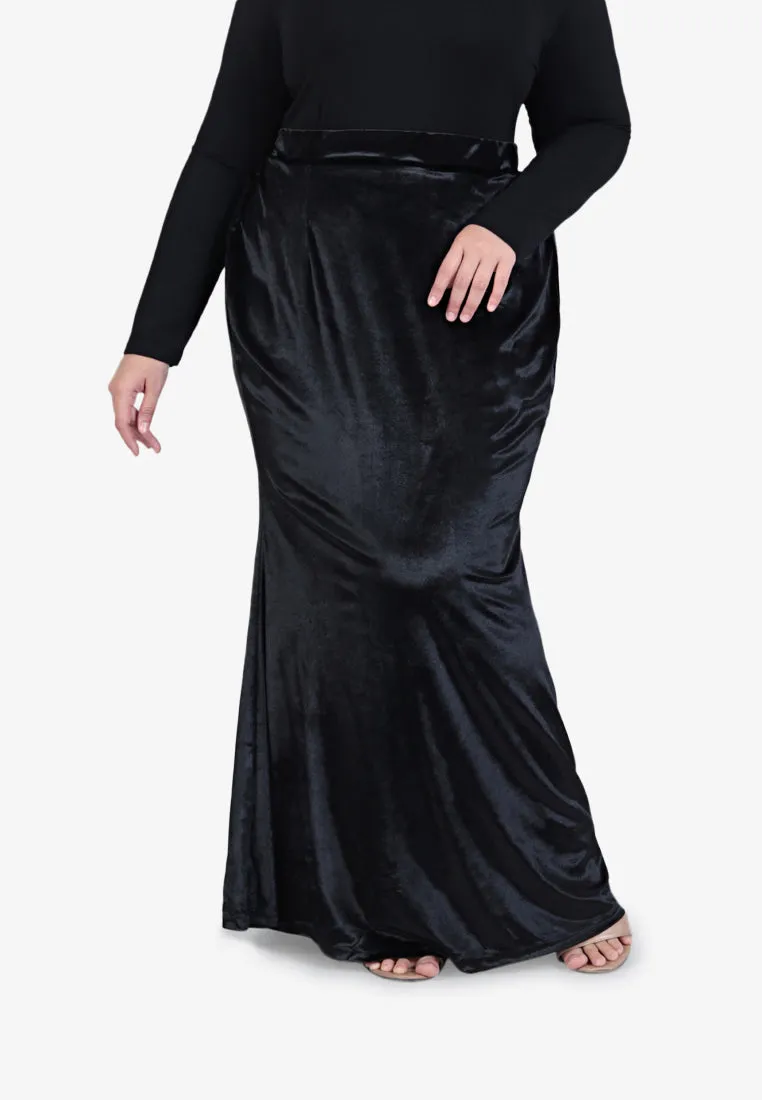 Frosty Festive Velvet Mermaid Skirt - Black