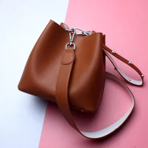 Genuine Brown Leather Simple Style Shoulder Hand Bags