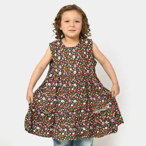 Girls Casual Frock Flower Printed - Multi