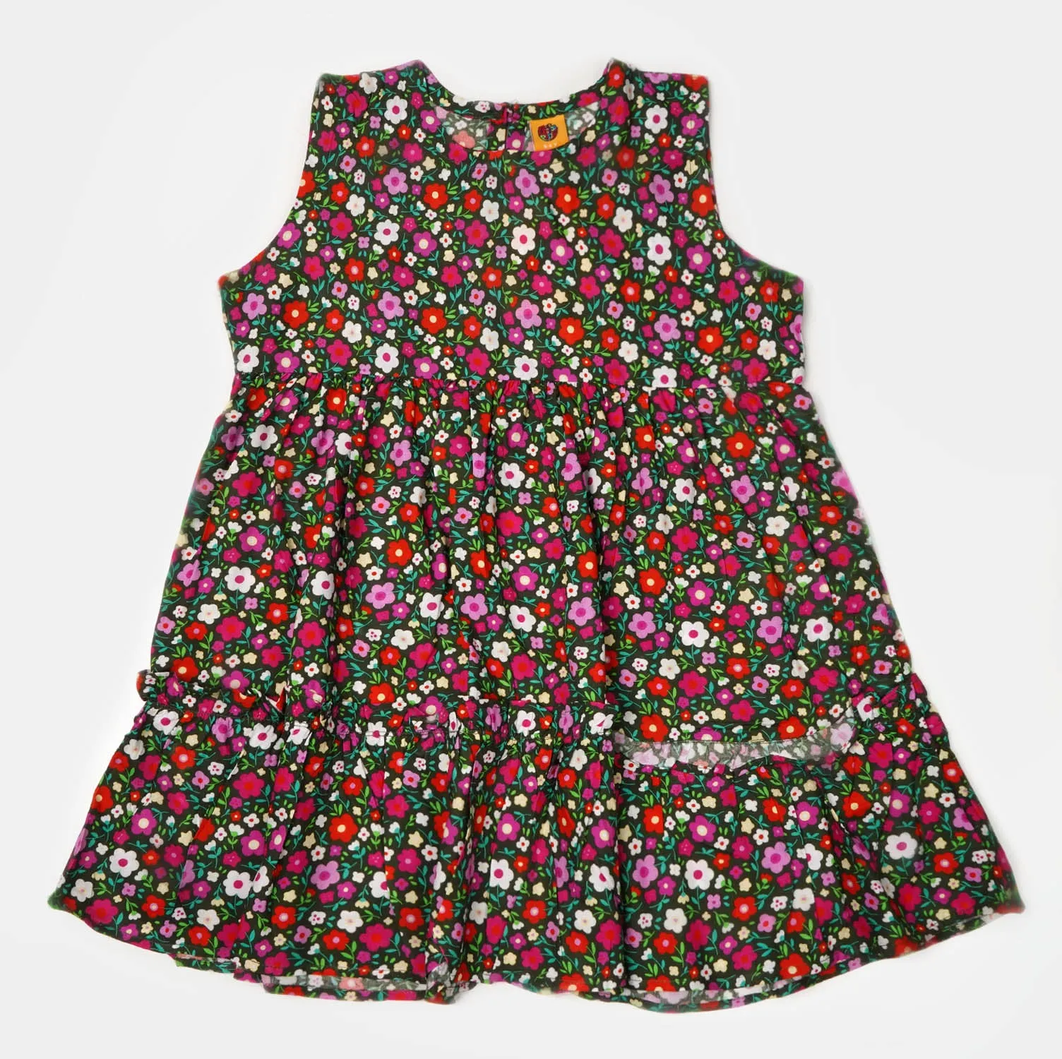 Girls Casual Frock Flower Printed - Multi