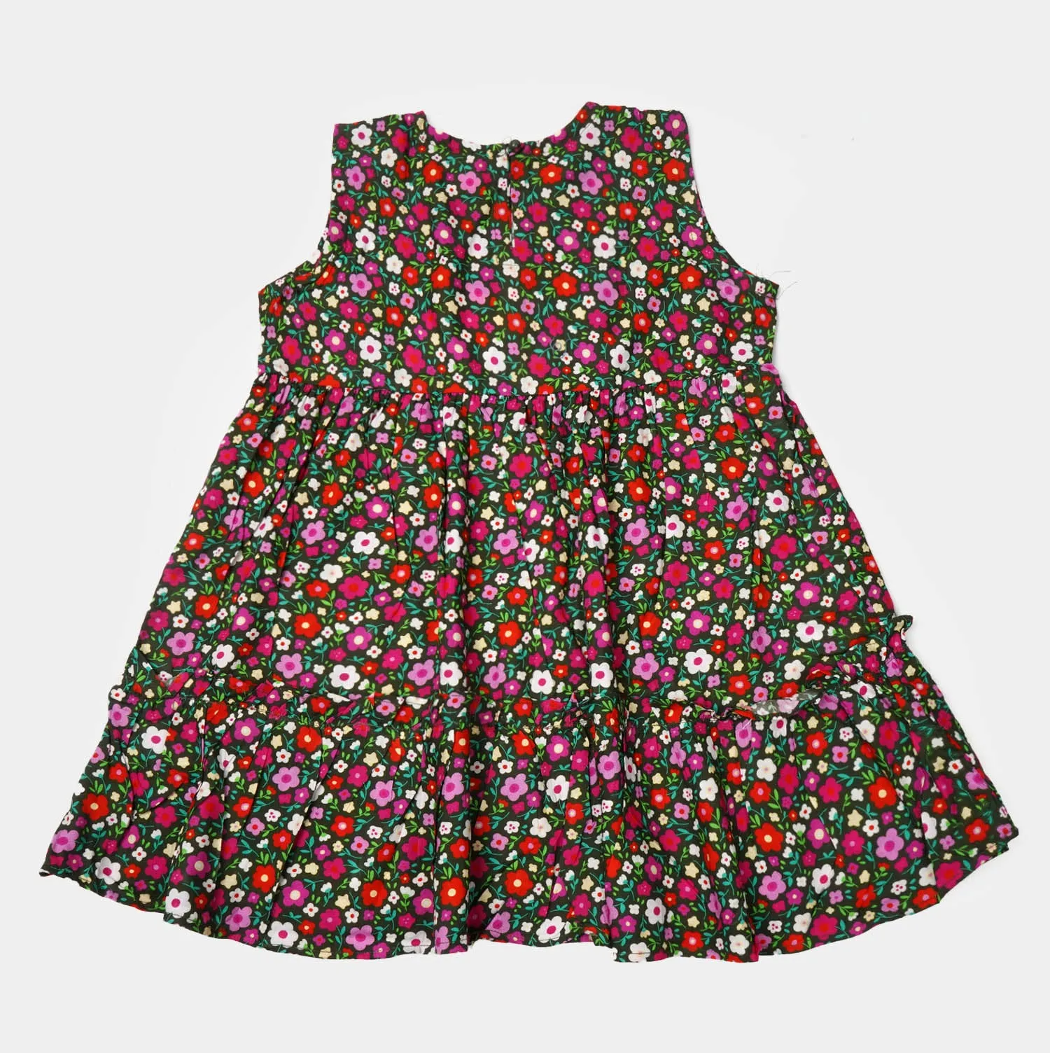 Girls Casual Frock Flower Printed - Multi