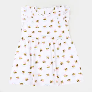 Girls Knitted Frock Bee - White