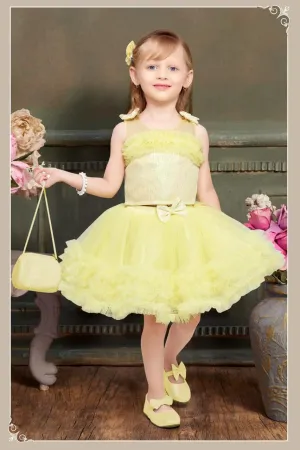 Girls Lemon Yellow Bow Applique Party Frock