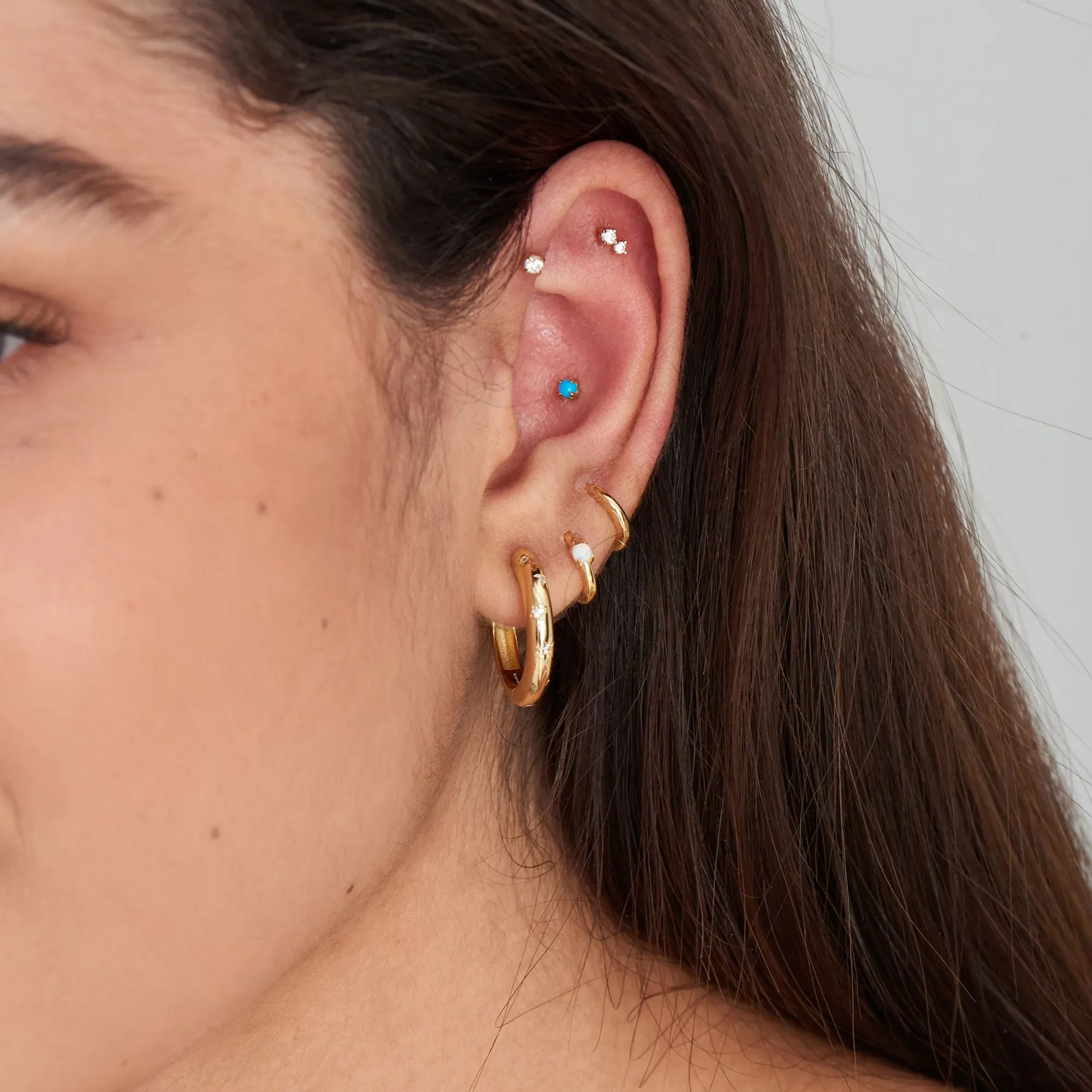 GOLD SPARKLE BEZEL BARBELL SINGLE EARRING