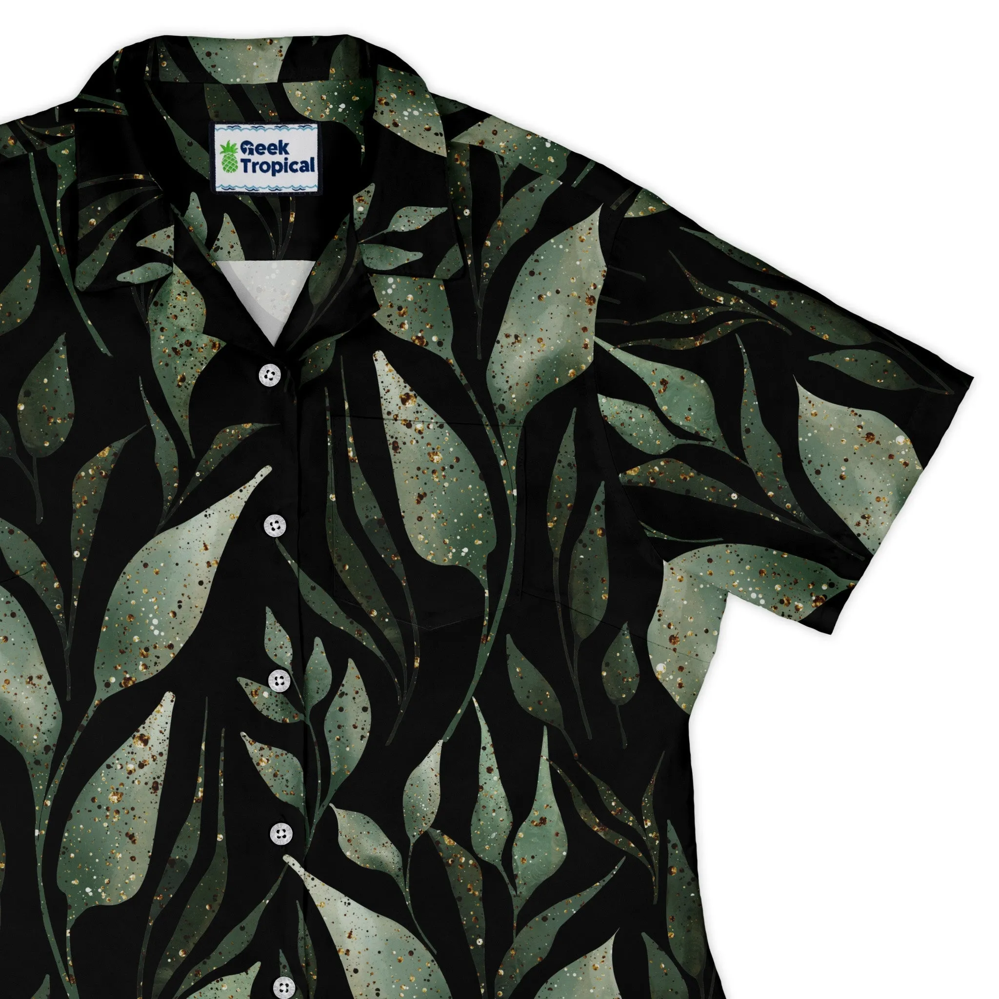 Growing Leaves Metallic Specs Curvy Button Up Shirt