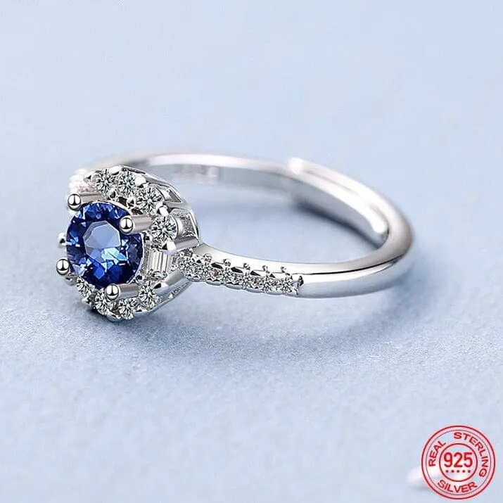 High Quality Sapphire Adjustable Ring - 925 Sterling Silver