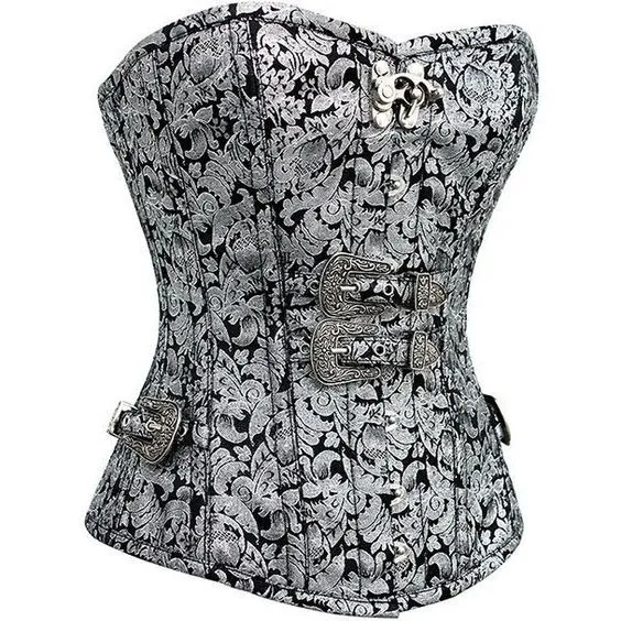 James Brocade Overbust Corset black with buckles