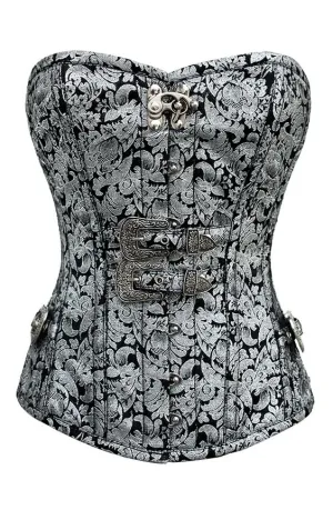 James Brocade Overbust Corset black with buckles