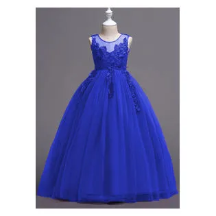 Kids Girls Flower Lace Decorated Ball Gown Dress - C642UKGD