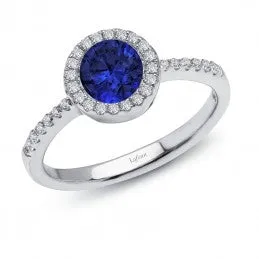 Lafonn Simulated Diamond and Lab-Created Sapphire Round Halo Ring in Sterling Silver, Size 7 (80472)