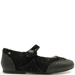 Manuela Black Velvet Embellished Wingtip Mary Jane