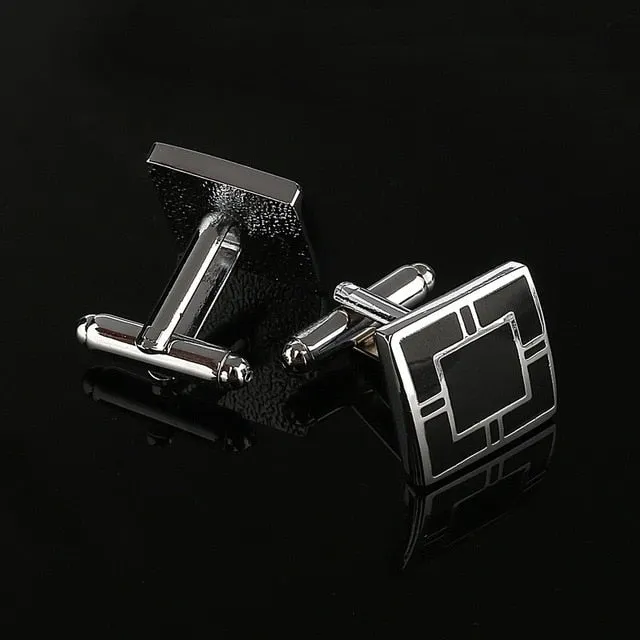 Men's Simple Style Black Rectangle Cufflinks