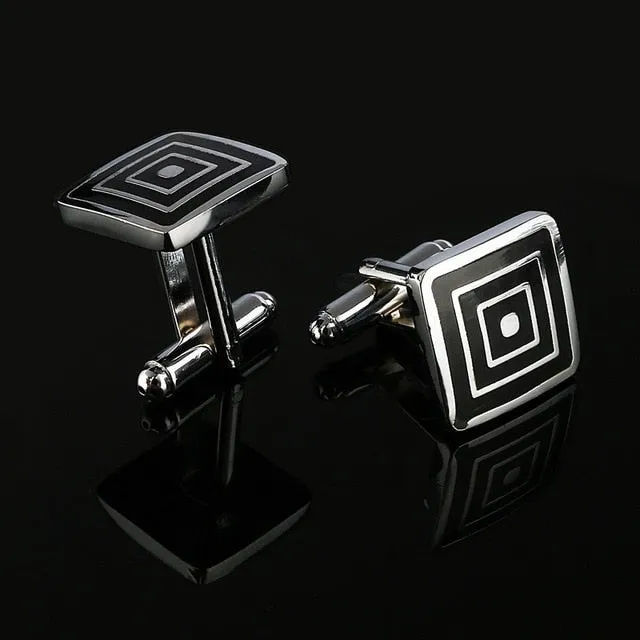 Men's Simple Style Black Rectangle Cufflinks