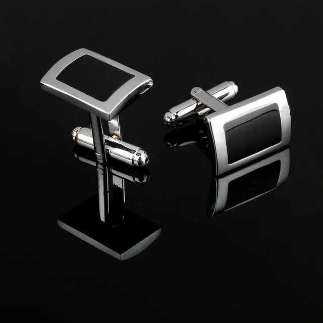 Men's Simple Style Black Rectangle Cufflinks