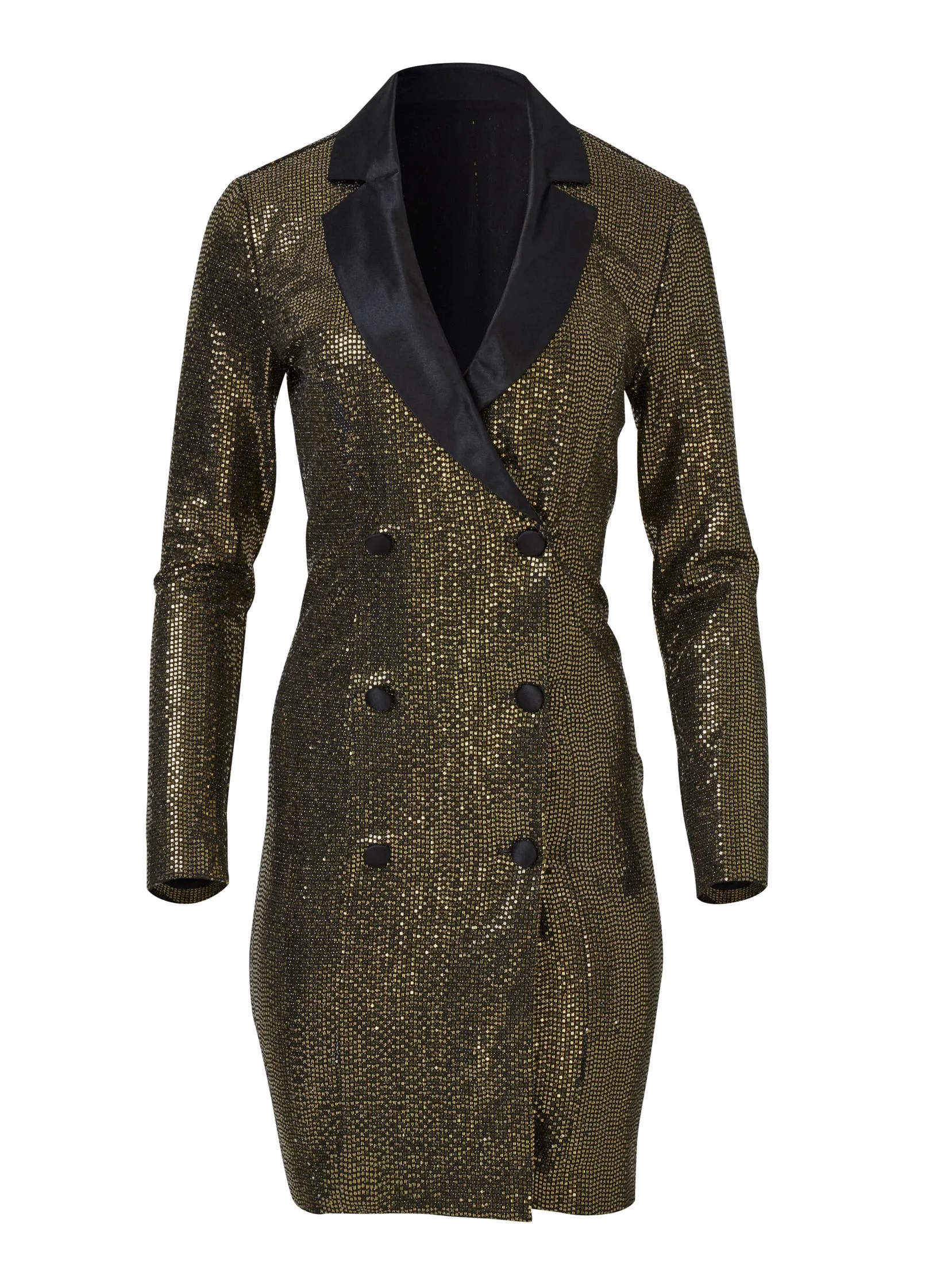 Metallic Blazer Mini Dress - Black & Gold