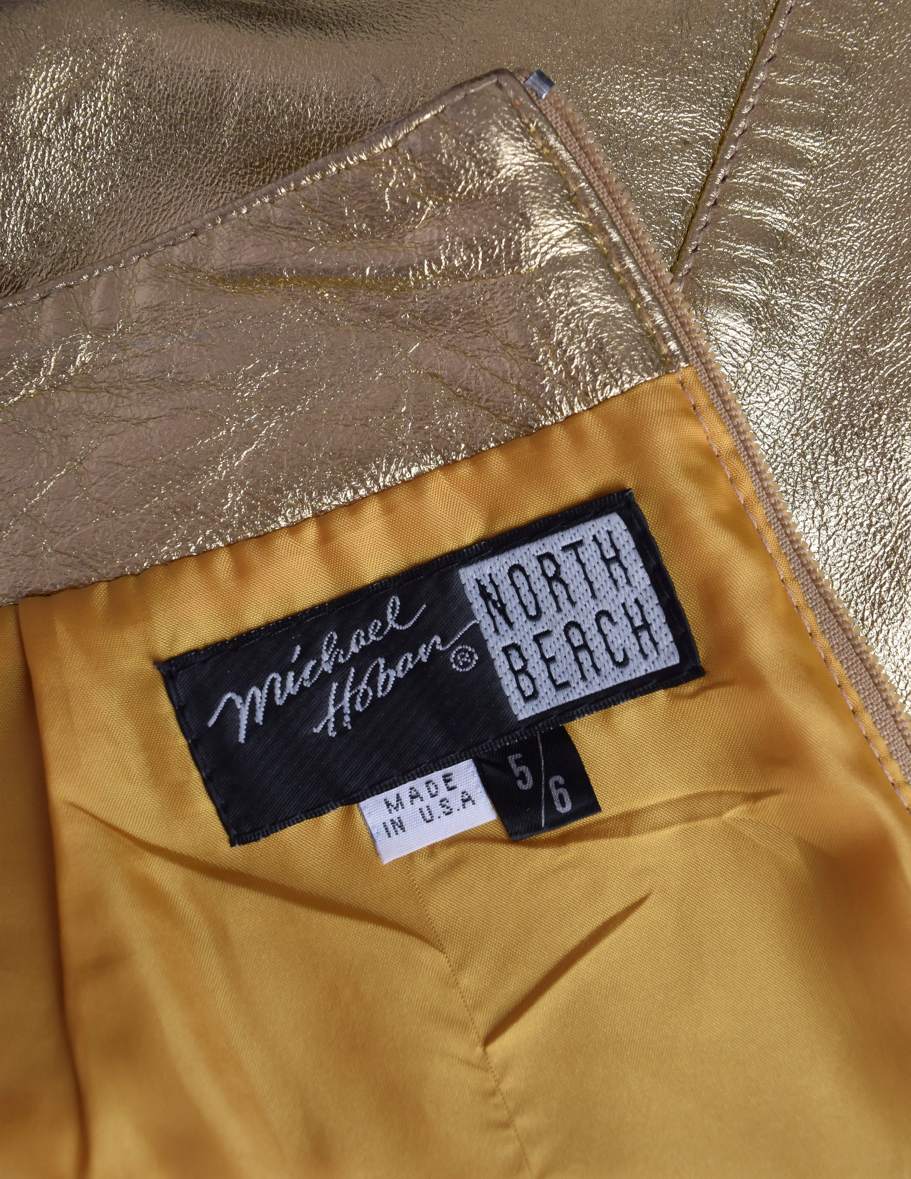 Michael Hoban North Beach Leather Vintage High Waist Metallic Gold Leather Pants