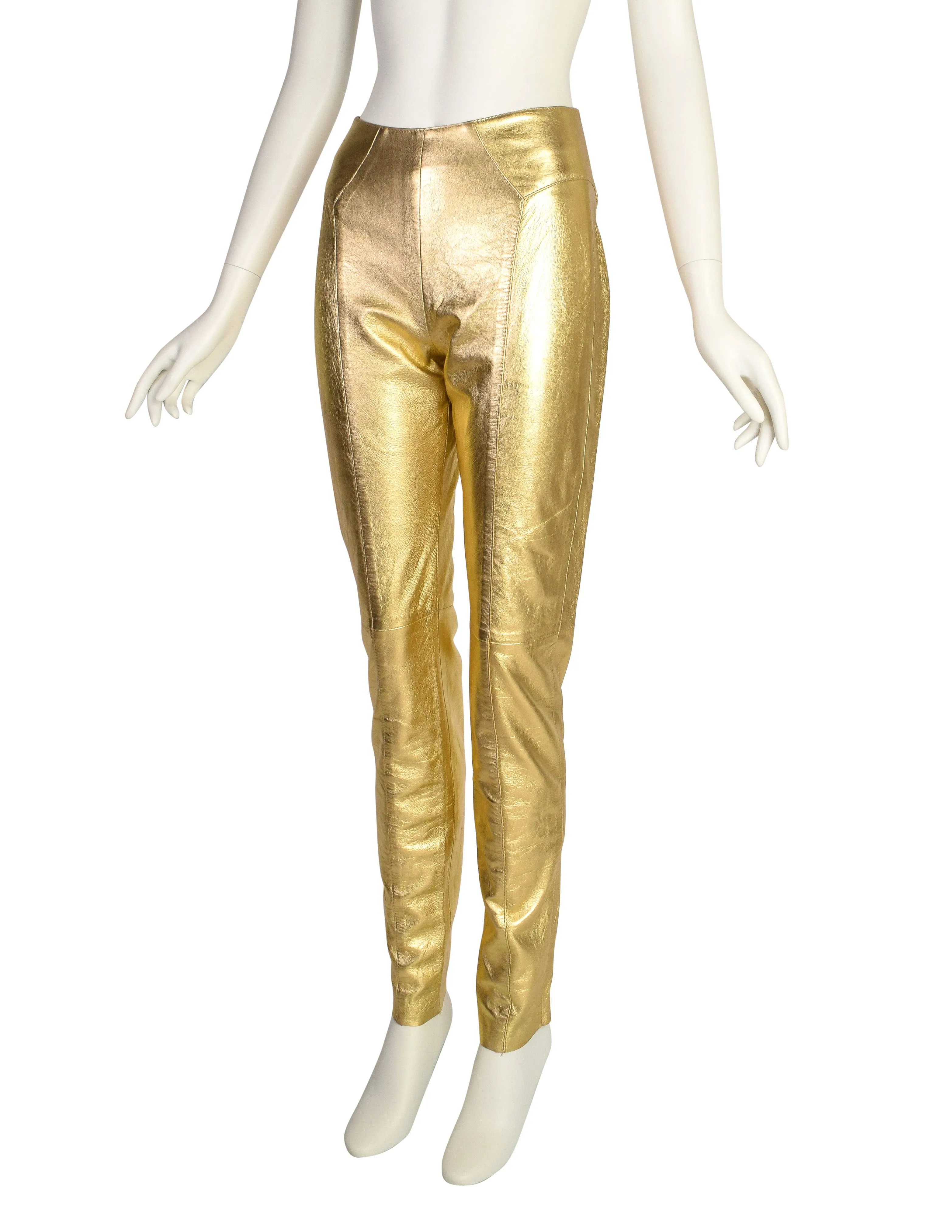 Michael Hoban North Beach Leather Vintage High Waist Metallic Gold Leather Pants